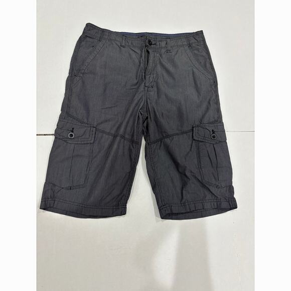 Helix Cargo Shorts Mens 32 Gray Blue Stripe Lightweight Knee Length Casual - Picture 1 of 7